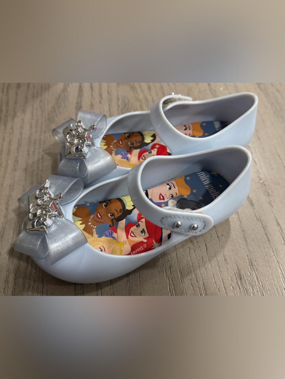 Mini Melissa Silver Bow Princess Print Mary Jane Shoes